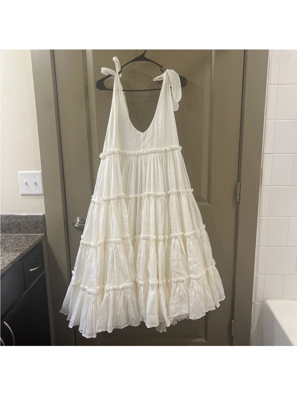 Tiered Tie-Shoulder Cream Sundress